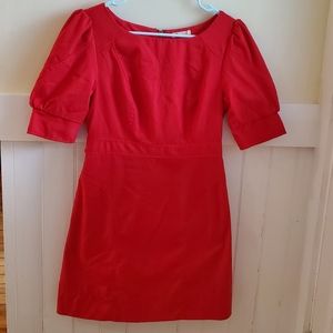 Tulle red short-sleeve fitted dress